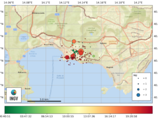 Eventi sismici registrati tra le ore 00.00 del 20 maggio 2024 e le ore 00.31 del 21 maggio 2024. L’evento di maggiore magnitudo è stato registrato alle ore 20.10 del 20 maggio 2024 (Md=4.4±0.3).